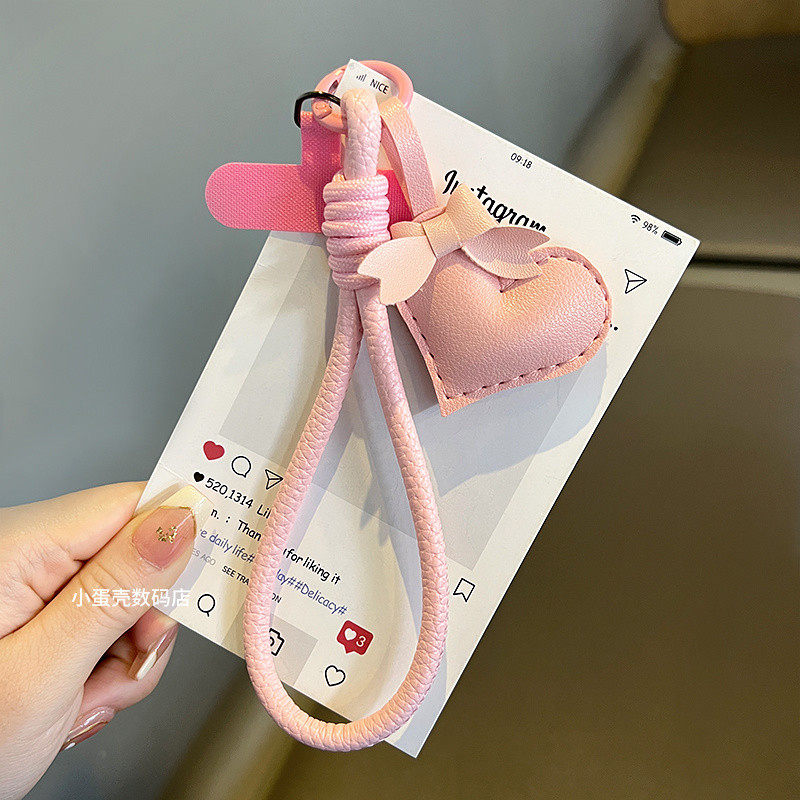 [Shop Giảm Giá] ins Da Trái Tim Tình Yêu Đồ Trang Trí Dây Điện Thoại Di Động Bền Mạnh Túi Móc Khóa Da Dây Đeo Cổ Tay Mặt Dây Chuyền Đa Năng