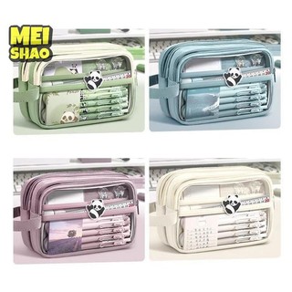 MeiShao Cầm Tay Hai Lớp Trong Suốt Hộp Đựng Bút Chì Túi Đánh Màu Vuông Túi Bảo Quản Cho Văn Phòng Phẩm Trường Học