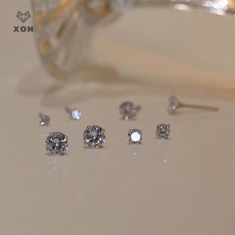 [XON] 1 Đôi Bông Tai Zircon Four Prong Đơn Giản Cho Nữ [VN]