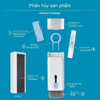 Bộ bàn chải vệ sinh đa năng 7 trong 1 làm sạch sâu bàn phím màn hình tai nghe laptop điện thoại
