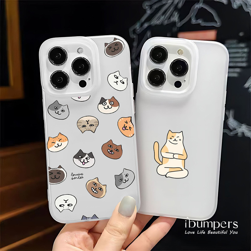 ibumpers Ốp Điện Thoại iPhone Dễ Thương Thiền Họa Tiết Mèo Ốp Lưng Trong Suốt Nhám Mờ Chống Bẩn Chống Sốc Cho IPhone 16 15 14 12 13 11 Pro Max IP 7 8 Plus X XS XR