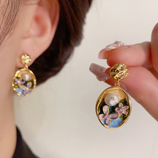 Pháp Dầu Nhỏ Giọt Hoa Hình Bầu Dục Bông Tai Nữ Phong Cách Mới Niche Thiết Kế Thời Trang Cao Cấp Tính Khí Bông Tai