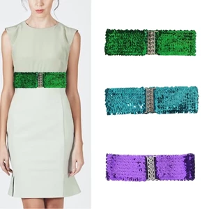 YOI Sequined Rộng Corset Thắt Lưng Nữ Co Giãn Waspie Thắt Lưng Cho Thiếu Niên Cô Gái Shimmering Eo Cincher Áo Khoác Đầm Decorat