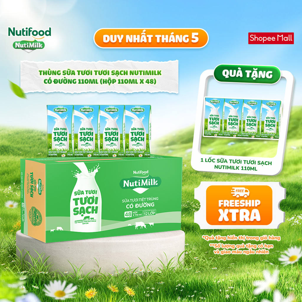 Ảnh Thùng Sữa Tươi Tươi Sạch NutiMilk Có Đường 110ml (Hộp 110ml x 48) 1