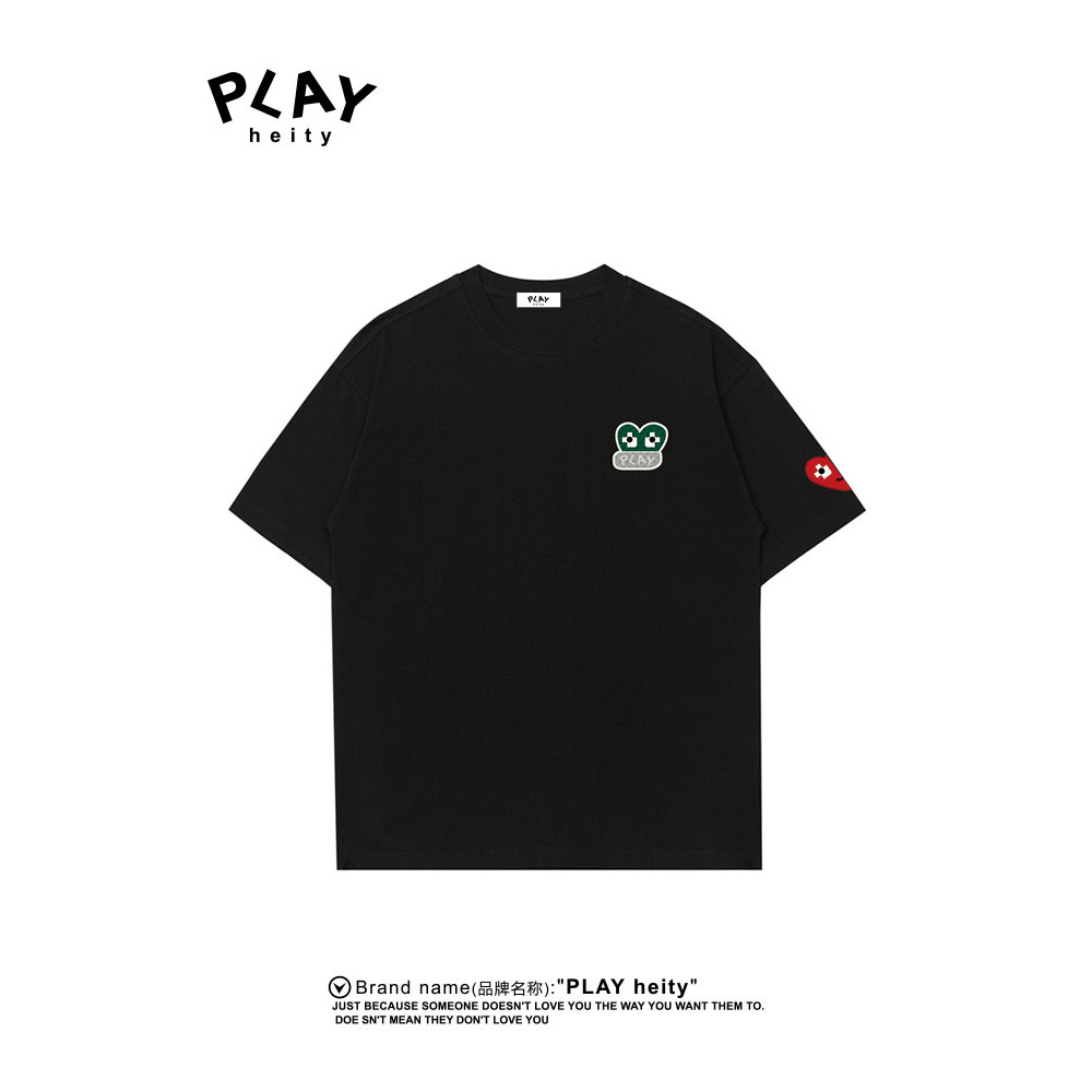 PLAY HEITY Áo thun ngắn tay nam nữ Cặp đôi mùa hè thêu tình yêu giản dị phù hợp với dáng rộng