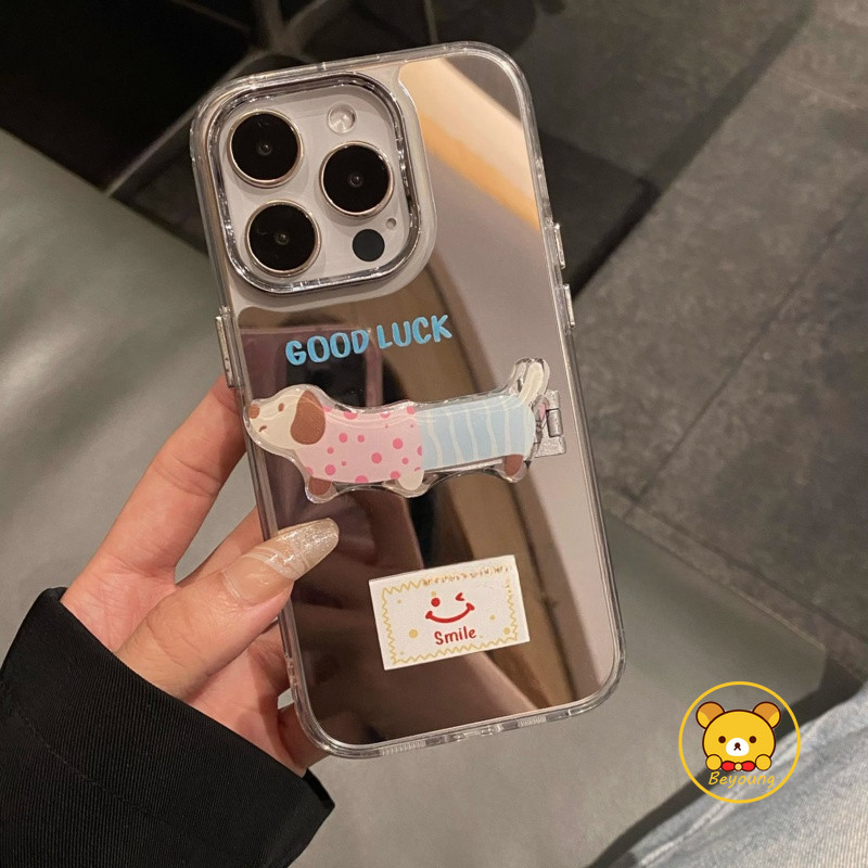 Dachshund Giá Đỡ Gương Cho iPhone 16E 16 Pro Max 15 14 Plus 13 12 Mini 11 Pro Max X XR XS Max 8 7 6 6s Plus SE2 SE3 Vỏ Điện Thoại Hoạt Hình Hình Hình Chó Dễ Thương Ốp Lưng Mềm