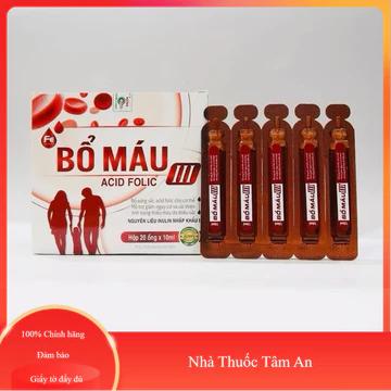 Siro bổ máu III - Bổ sung sắt, Acid Folic cho người thiếu máu - Hộp 20 ống