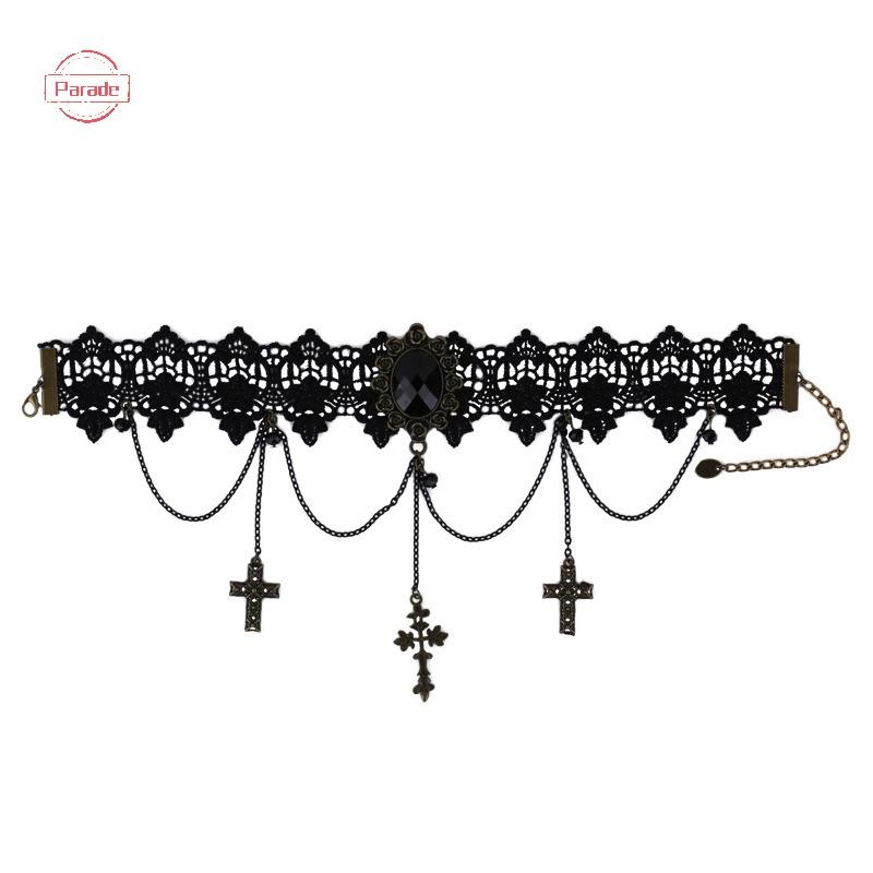 Cuộc diễu hành Gothic Chokers Có Thể Điều Chỉnh Ren Vòng Cổ Choker Có Thánh Giá Vintage sel Dây Xích Nữ Steampunk Trang Sức Halloween Trang Phục Halloween VN