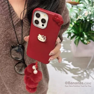 Ốp Điện Thoại iPhone Gió Dễ Thương Đỏ KT Cat + Dây Da Mềm: Lựa Chọn Hoàn Hảo Cho Dế Yêu