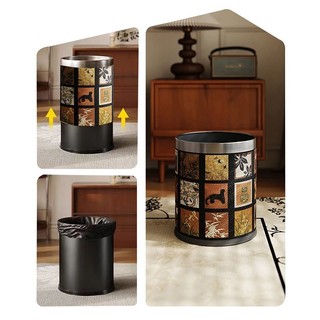 MandyHome leather trash cans, high-value, antique style, home living room, light luxury, high-end retro bedroom, double-layer new wastebasket