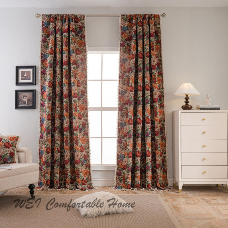 Rèm cửa thành phẩm cổ điển kiểu Pháp Rèm Cửa cách nhiệt che nắng đầy đủ Jacquard Đỏ rèm cửa phòng khách phòng ngủ