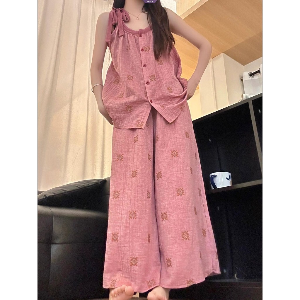 2025 Mới In Suspenders Popping Bộ Đồ Ngủ Nữ Mùa Hè Quần Mặc Gia Đình [BL]