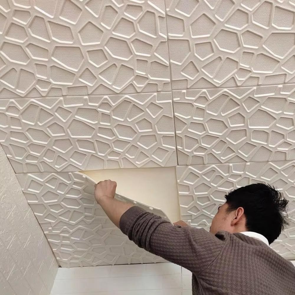 Trần xốp NEAVERLER, Nhãn dán tường tự dính 35 * 35cm, Giấy dán tường nền chống va chạm và dính chống thấm nước Trang trí phòng ngủ