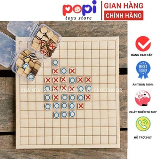 [Có Hộp Gỗ] Bộ Cờ Caro - Cờ Xo In Màu Cho Bé Phát Triển Tư Duy & Ghi Nhớ