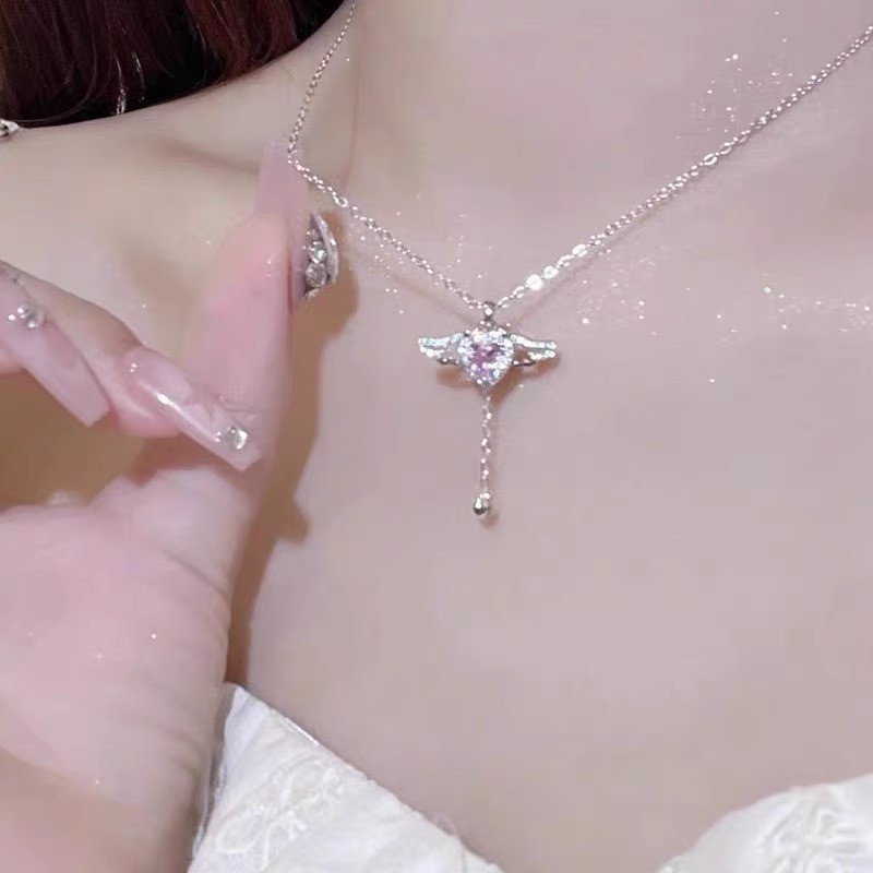 Thời Trang Cánh Cupid Hình Trái Tim Vòng Cổ Nữ Thiên Thần Tình Yêu Mặt Dây Chuyền Zircon Tính Khí Phù Hợp Với Xương Đòn Dây Chuyền