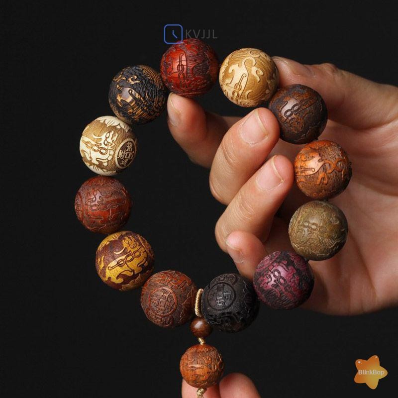 [KvJJL-t] Vòng tay đính cườm chạm khắc gỗ thủ công 20mm cổ điển có mặt dây chuyền dành cho nam và nữ Quà tặng trang sức mới