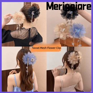 Kẹp Tóc Hoa MERIGGIARE, Chất Liệu Lưới Hoa Sen Kẹp, Tua Rua Kim Sa Lấp Lánh Nhựa Vuốt Tóc Nữ