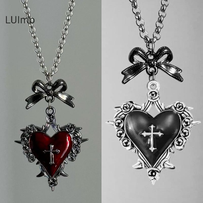LUImo Y2k Nơ Chữ Thập Trái Tim Vòng Cổ Cho Bé Gái Gothic Trang Sức Vintage Phụ Kiện Hoa Hồng Goth Vòng Cổ Dây Xích Dành Cho Nữ Người Punk Vòng Cổ SBS