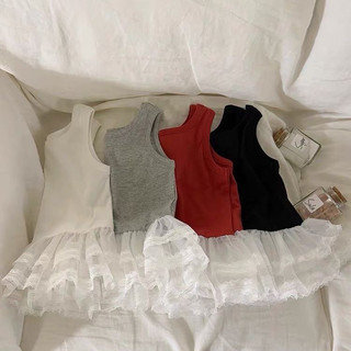 Áo vest phong cách Hàn Quốc mới cho bé gái mùa hè, áo không tay có viền ren, áo thun cơ bản ngọt ngào cho bé
