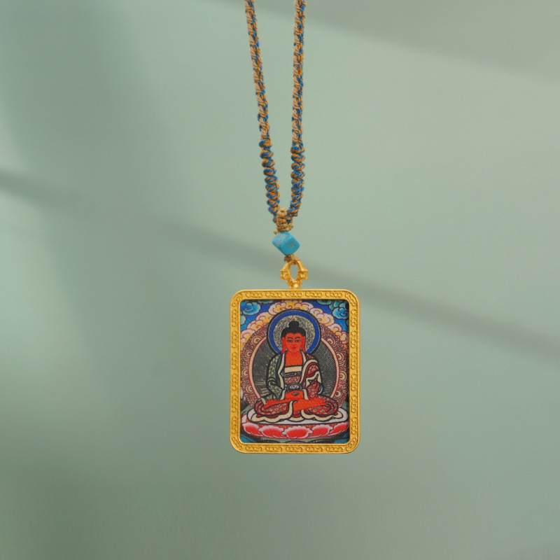 Bùa hộ mệnh Tây Tạng, dây chuyền Ram Thangka, phong cách dân tộc, mặt dây chuyền thần tài đen Manjushri, trang sức sáng tạo văn hóa XHUR