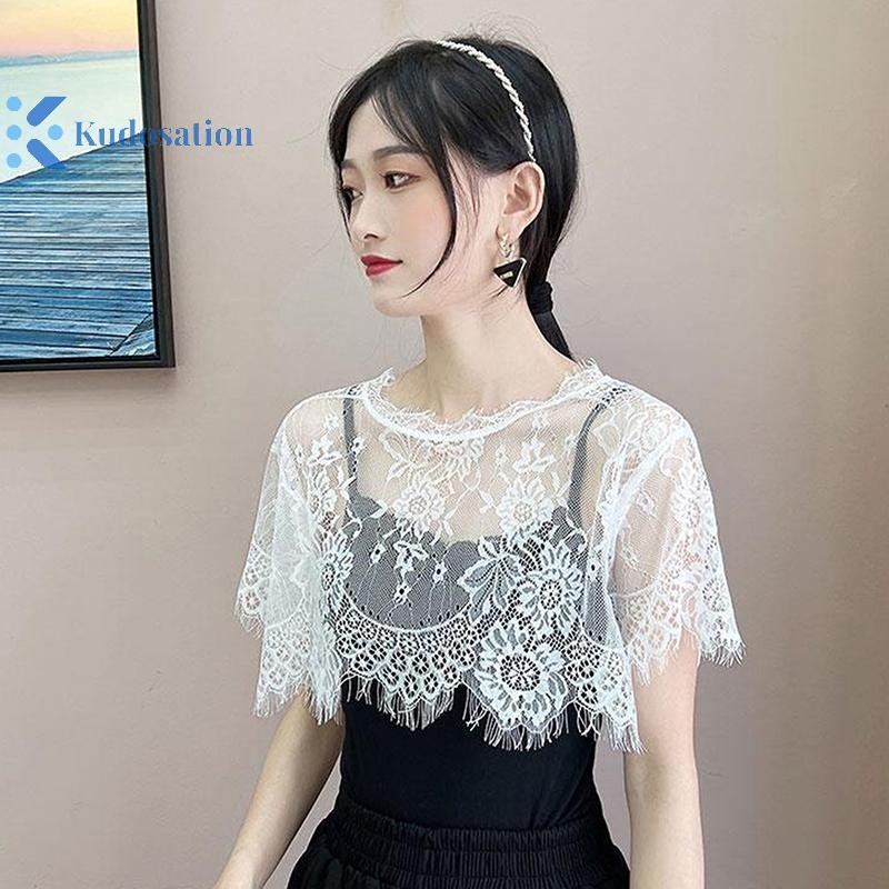 Kudosation Nữ Khăn Ren Ren Khăn Choàng Trắng Đen Áo Vai Khăn Cổ Giả Mũi Xuân Thu