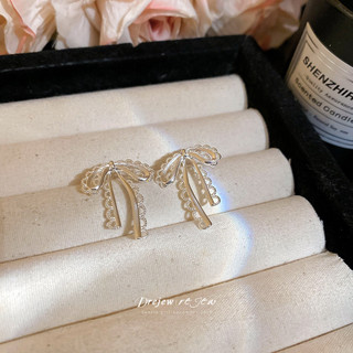 DREJEW 925Silver kim rỗng nơ ren bông tai phong cách mới đơn giản và đa năng bông tai cao cấp nhẹ nhàng sang trọng