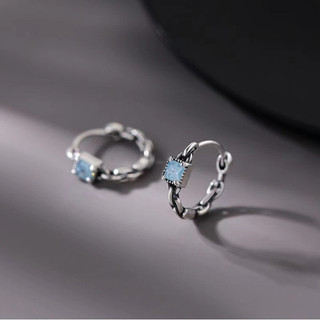 Bông tai kim cương xanh vuông nữ phong cách Hàn Quốc, kẹp tai đơn giản, ánh sáng sang trọng, ngọt ngào, dành cho học sinh