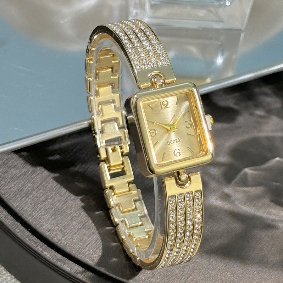Đồng hồ nữ Vuông Full Diamond Dây đeo Đồng hồ nữ sang trọng Vòng tay phong cách cổ xưa Đồng hồ thạch anh