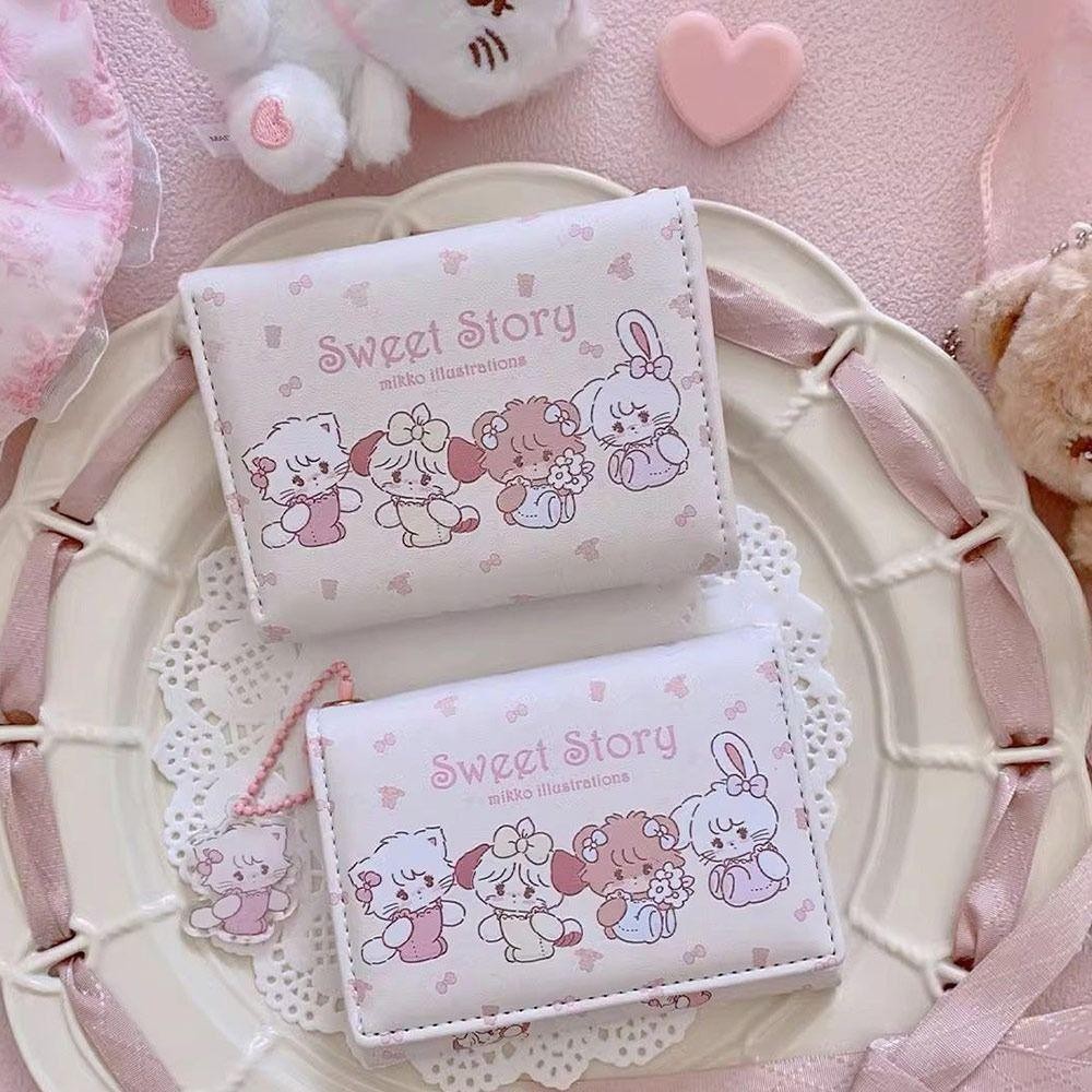 Ví ngắn ORDOBOX, Ví đựng tiền xu Mikko bằng da PU, Hộp đựng thẻ hoạt hình dễ thương dành cho nữ Cô gái