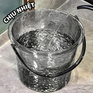 Xô Nhựa Kèm Nắp Có Quai Xách Trong Suốt Dung Tích 14L, Chậu Nhựa Trong Suốt Nhà Tắm