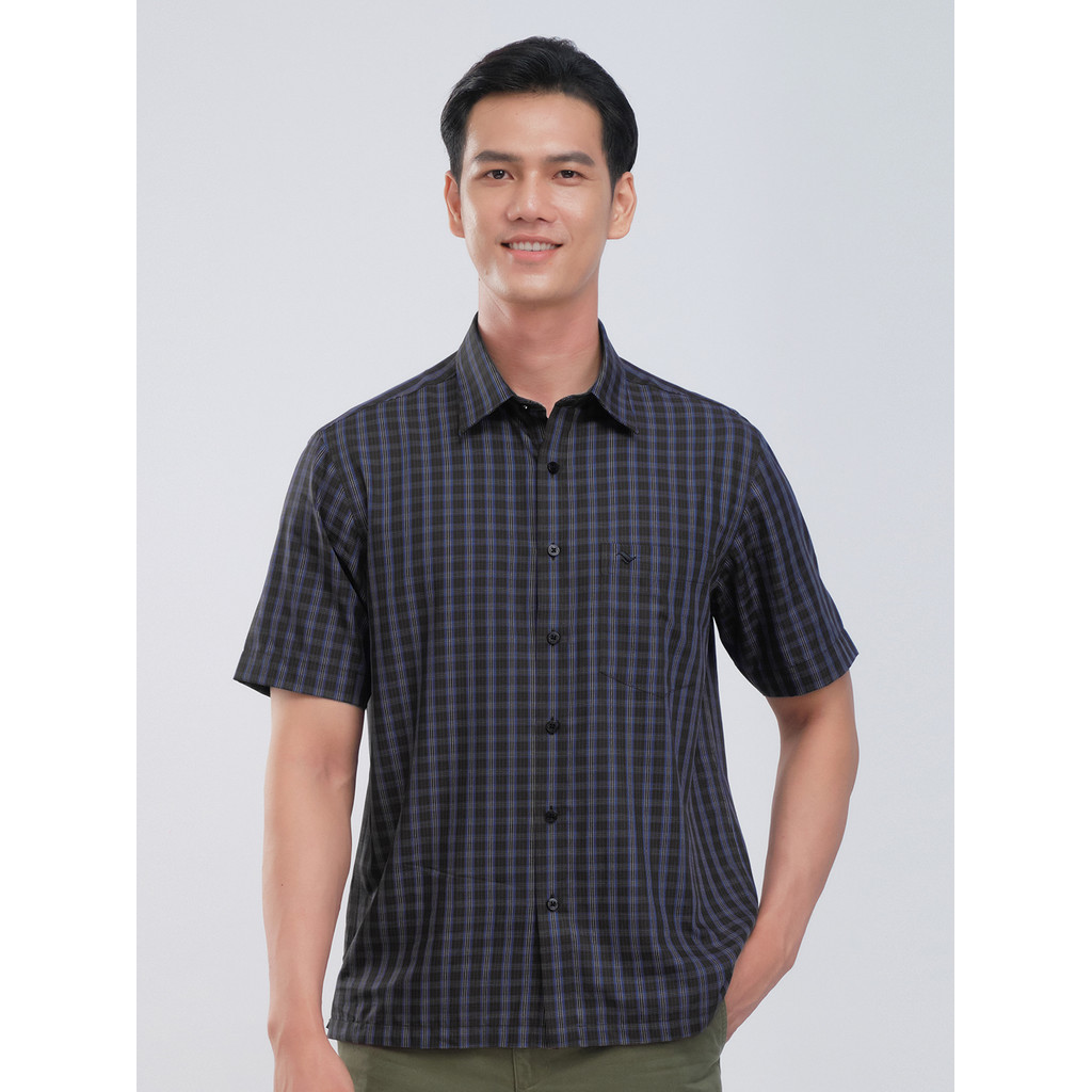 Sơmi ngắn tay lai ngang VIETTIEN SMART CASUAL vải sợi hoa hồng phom regular VT00000236