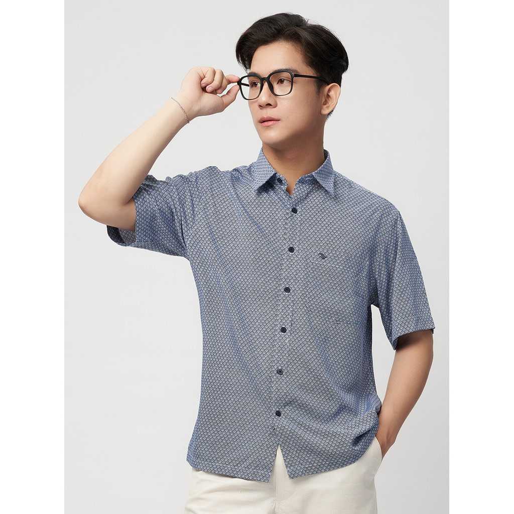 Sơmi ngắn tay lai ngang VIETTIEN SMART CASUAL vải sợi hoa hồng phom regular VT00000213