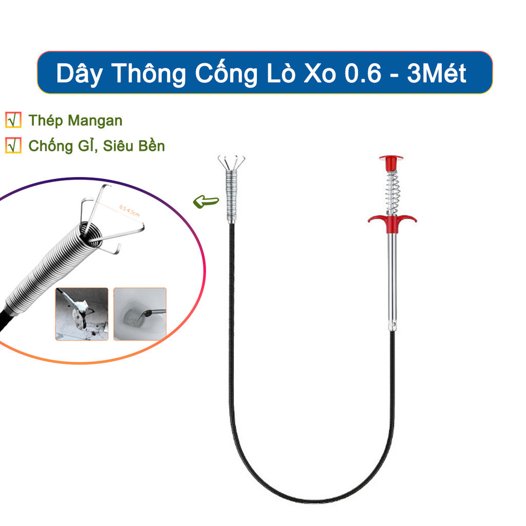 Cây Gắp Rác Thông Cống INOX - Dây Lò Xo Thông Tắc Bồn , Ống Cống ...