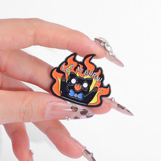 'LET It BURN 'Angry Black Cat Huy Hiệu Hoạt Hình Dễ Thương Men Trâm Ba Lô Phụ Kiện Trang Sức Quà Tặng Cho Bạn Bè