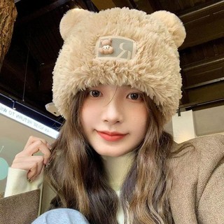 Mới dễ thương phù hợp với gấu sang trọng mũ dành cho nữ mùa thu đông phong cách Hàn Quốc ngoài trời ấm áp bảo vệ tai lạnh mũ len mũ dệt kim