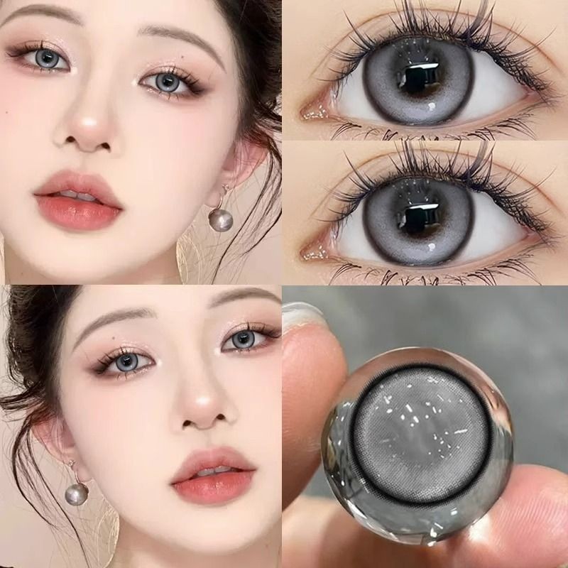 [0.00--6.00] Kính áp tròng Set 2 chiếc Ống kính áp tròng màu xám 14,5mm một năm 01
