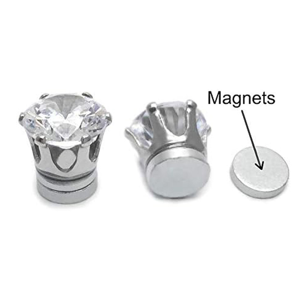 Bông tai Zircon sáu móng tay nam châm bằng thép không gỉ thời trang không xỏ khuyên dành cho nam nữ