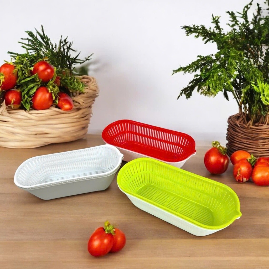 Bộ Thau Rổ Oval Vinh Nam Plastic Nhiều Màu Dùng Đựng Rau Củ Quả Thực Phẩm Size 28x12.5x9cm
