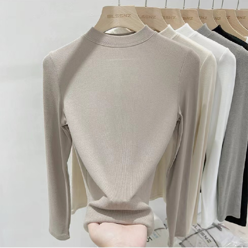Bh Thu Đông Nữ Màu Trơn Modal Áo Thun Dài Tay Nửa Cổ Cao slim-fit Áo Sơ Mi Đế