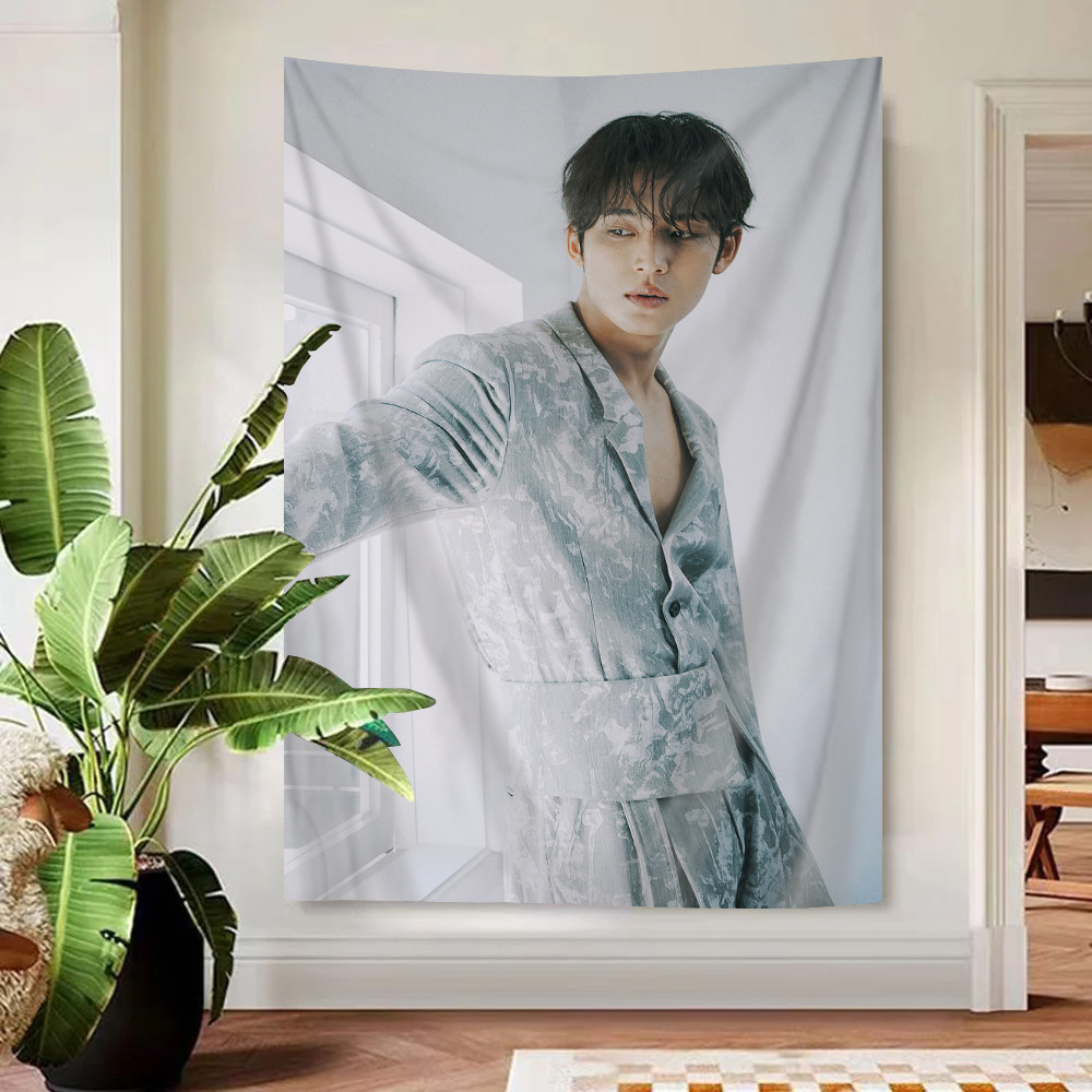 Kpop SEVENTEEN Kim Mingyu Tấm thảm treo tường có kẹp Tấm thảm Polyester Treo tường phòng ngủ