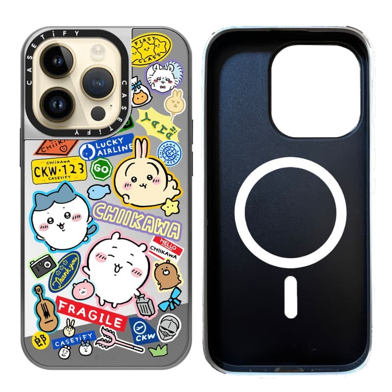 Casetify X Chiikawa Hành Lý Miếng Dán Ốp Lưng Từ Tính Hút Đen & Bạc Gương IPhone IPhone 16 15 14 13 12 Pro Max Plus Ốp Lưng Cứng Có Hộp Khắc logo
