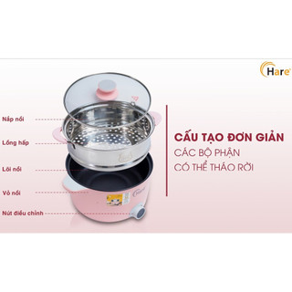 Nồi lẩu điện đa năng mini Hare HR MF2506 dung tích 2.5L công suất 600W, tặng kèm vỉ hấp, Bh 12 tháng