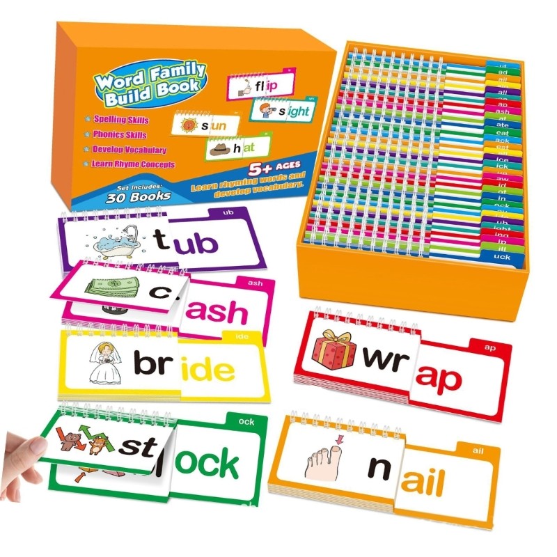 MIS Word Family Flip Books Phonics Flash Cards Đọc và Rhyme Flip Books để phát triển đọc sách mầm non