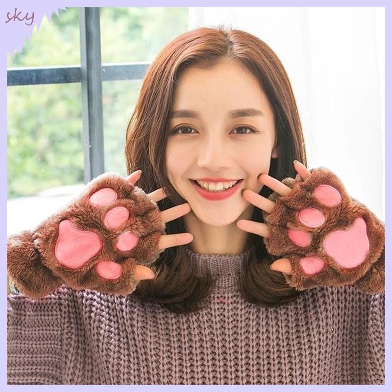 Bầu Trời 1 Đôi Cho Mèo Móng Vuốt Ngón Mùa Đông Sang Trọng Găng Tay Mèo Con Dễ Thương Halloween Cosplay Nửa Ngón Tay Ấm Tay