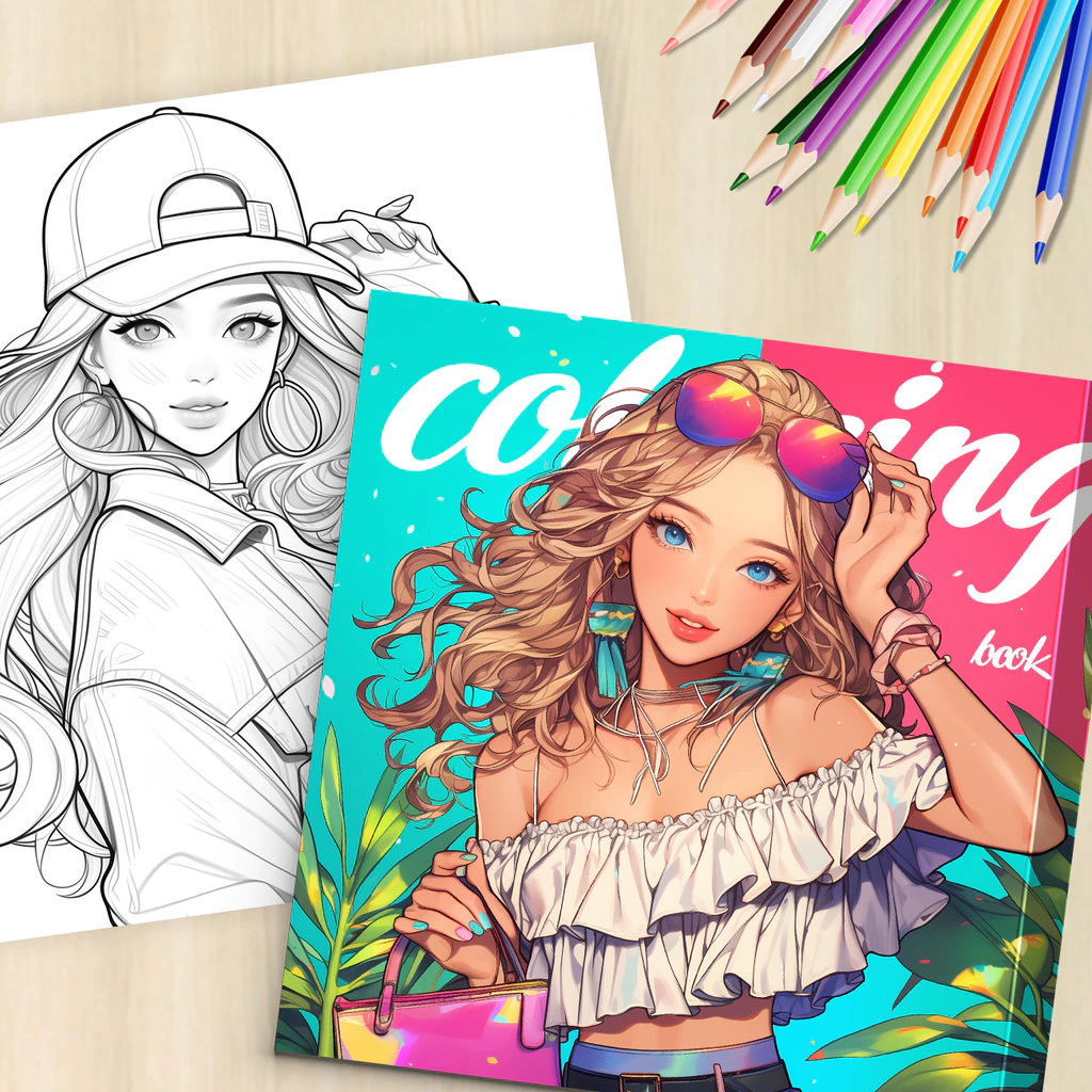 Sách tô màu phong cách thời trang - Tóc dài, Phong cách tuổi teen, Mẫu phong cách thời trang, Một cu