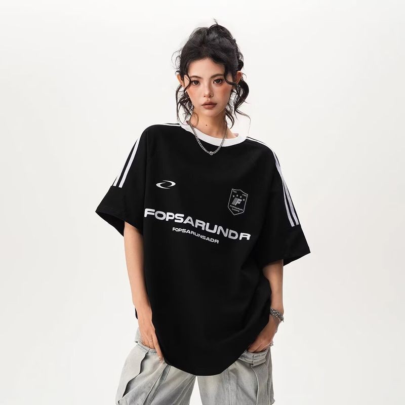 ThaliaWisp Unisex Retro Thương Hiệu Thời Trang Áo Thun Tay Ngắn Có Ba Sọc