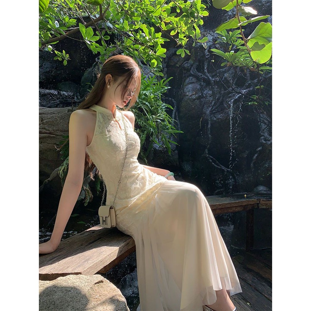 [YU]Váy hai mảnh sườn xám jacquard, thiết kế bay bổng, phong cách Trung Quốc nhẹ nhàng, thanh lịch.