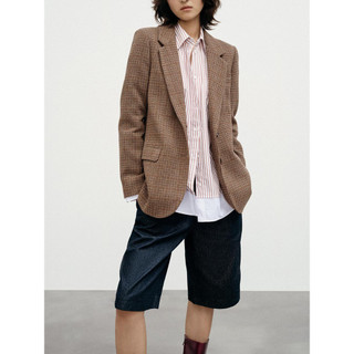 Blazer Zara made in Morocco áo khoác dạ len caro nâu lót lụa sang đẹp