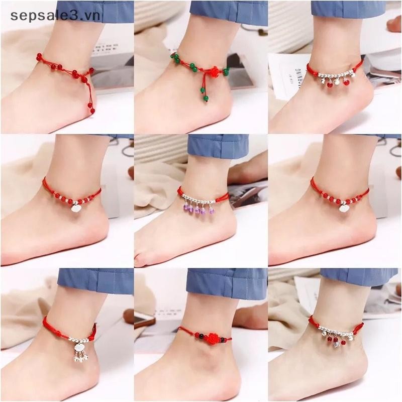 # VN # Women Bohemia Retro Mặt dây chuyền Vòng chân thời trang Vòng chân dây đen màu đỏ đơn giản.