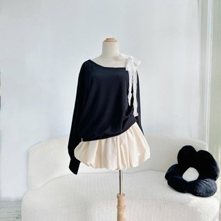 Set Bigsize Nữ Áo Sweater Lệch Vai Dây Ren Phối Chân Váy Bí Ngô Dễ Thương Cho Chubby SET931